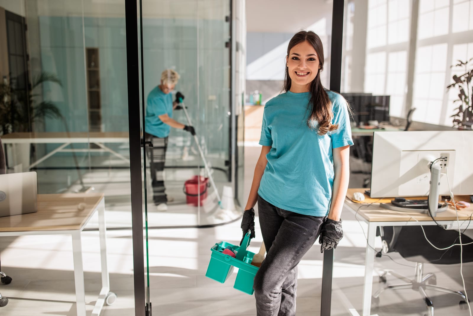 Professional commercial cleaning in a modern office space